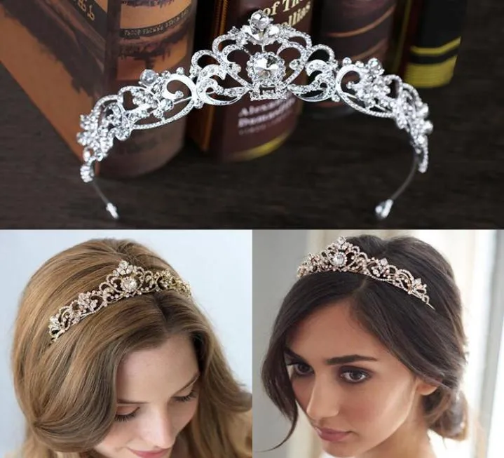 Couronne de mariée en or Rose, cristaux de reine, couronnes de mariage en cristal royal, bandeau en pierre, cheveux en or, mascarade, fête d'anniversaire, Tiar7821492