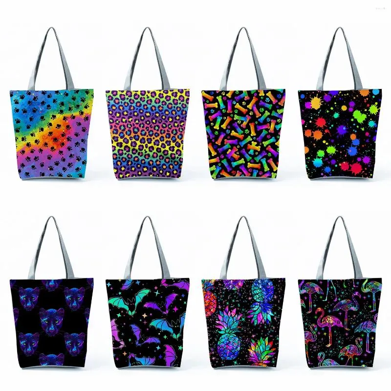 Модные сумки для покупок на шнурке, цветные леопардовые сумки для женщин, большая емкость, дорожная пляжная сумка, сумка на плечо с животным принтом, женская