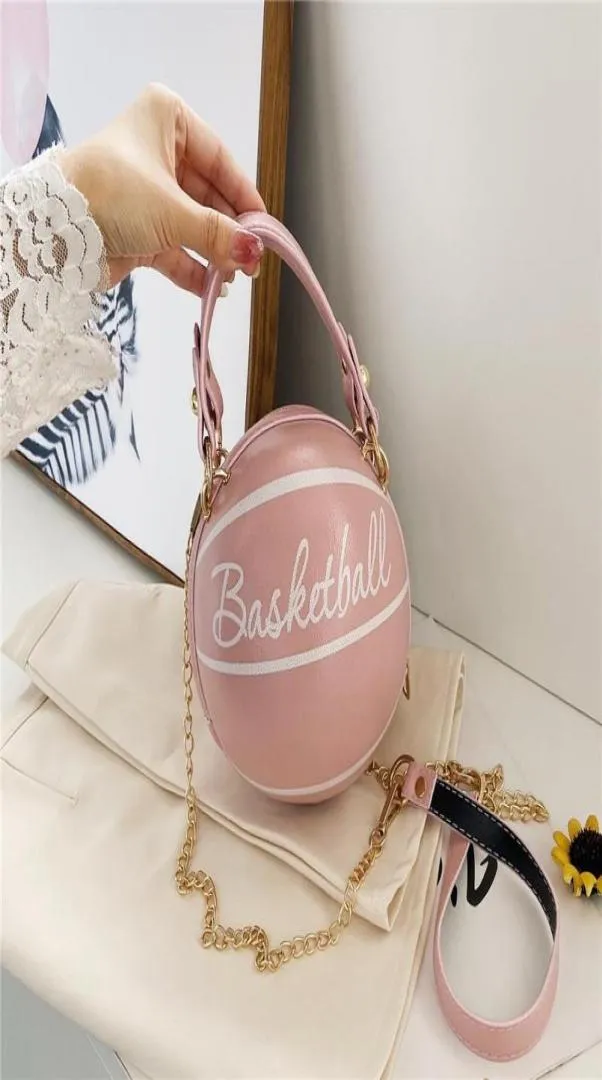 Outdoor-Taschen Ball Geldbörsen für Teenager Frauen Schulter Crossbody Kette Hand Persönlichkeit Weibliches Leder Rosa Basketball Sport8725181