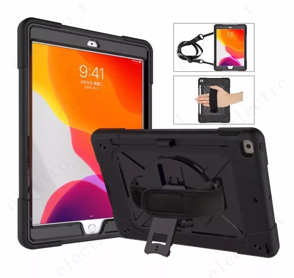 Étui pour tablette robuste pour iPad 10.2 Mini 5 Air 4 Pro 11 9,7 pouces, housse de protection antichoc à 3 couches avec bandoulière