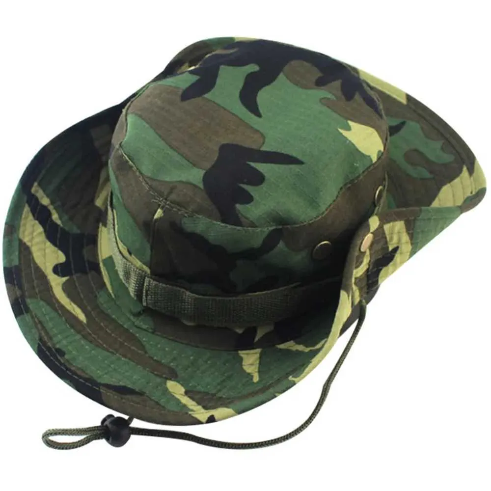 ats Fashionable military camouflage bucket hat jungle camouflage fisherman hat wide brown sun fishing bucket hat camping hatC24326