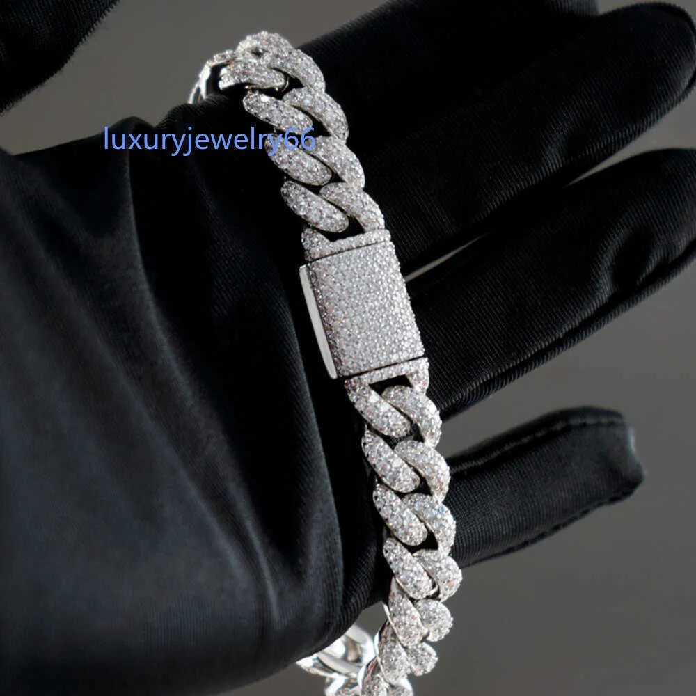 OEM مخصص قلادة الهيب هوب المثلجة 925 الفضة مويسانيت سلسلة الكوبية 12 مم سوار الماس 18K سلسلة الذهب مطلي بالرجال المجوهرات