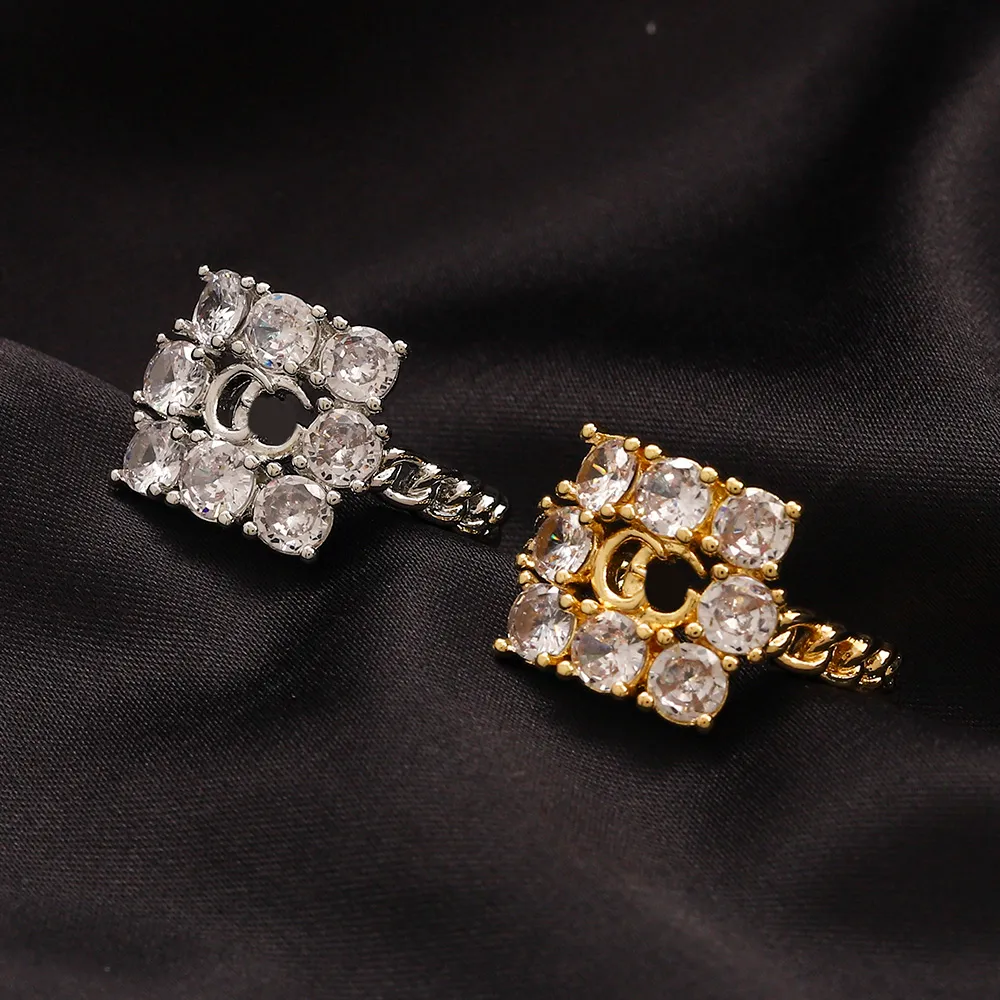 20style rétro designer marque lettre bande anneaux femmes plaqué or cristal en acier inoxydable bijoux de mariage fournitures fine bague de sculpture
