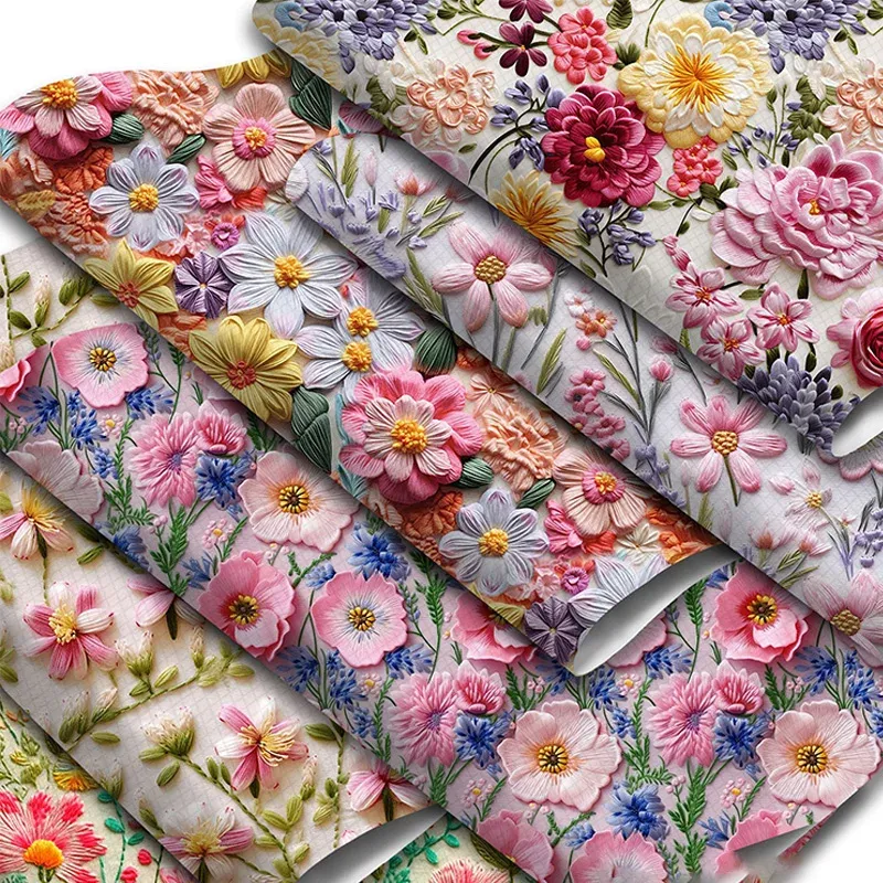 Fabric 3D Imitation Embroidery Flowers Printed Fabrics Material Patchwork Sewing Fabrics Needlework Sewing Cloth DIY Craft Home Textile