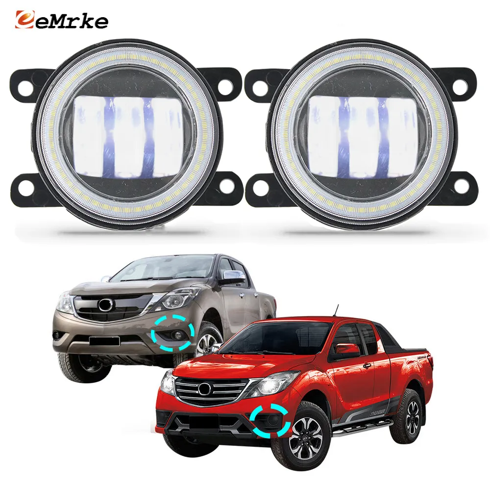 Eemrke LEDフォグライトアセンブリ30W/ 40W Mazda BT-50 UP/ UR 2011-2019およびBT-50 Pro Eclipse with Clear Lens Angel Eyes DRL DARLランニングライト12Vフォグランプ