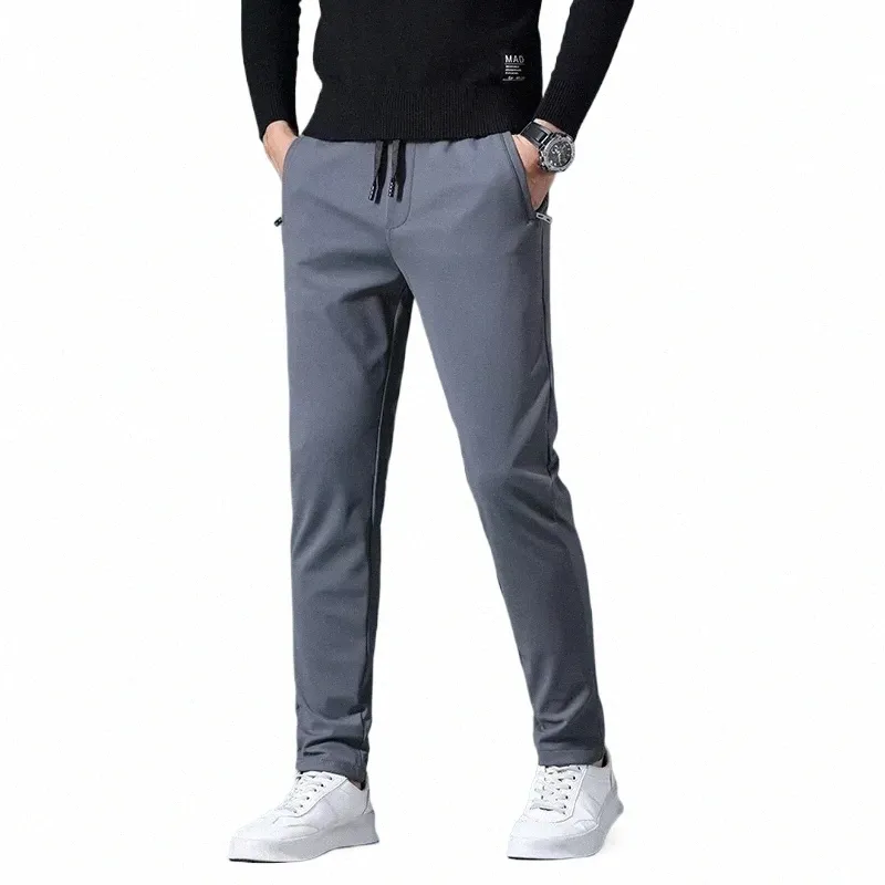 Mannen Broek Hoge Kwaliteit Koreaanse Fi Herenkleding Casual Licht Busin Elastische en Gebreide Bodem Casual Broek 64YV #