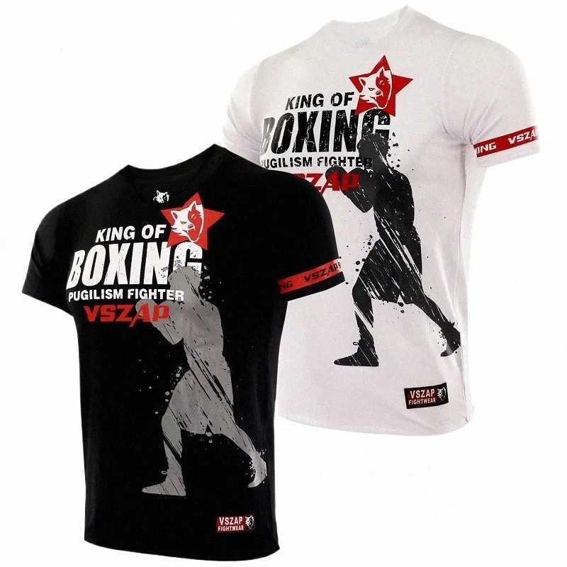 VSZAP Boxing King MMA Grand T-shirt serré Été Sanda Judo Fitn Entraînement de course T-shirt à manches courtes 3D Fitn Top S-4XL L2ZL #