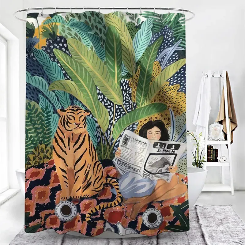 Cortinas pintura a óleo cortina de chuveiro van gogh decoração do banheiro meninas tigre padrão à prova dwaterproof água poliéster pano decoração para casa cortina com ganchos