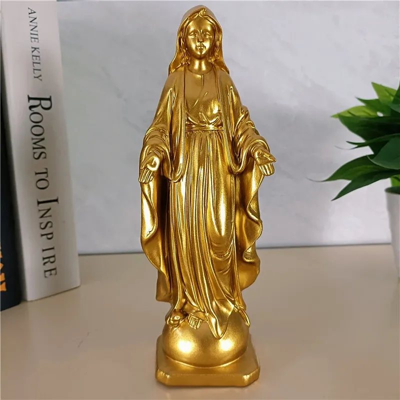Sculptures 21,5 cm Statues de la Vierge Marie dorée Grande sculpture de Madone en résine Décorations de Noël pour le bureau de mariage Cadeau de Noël