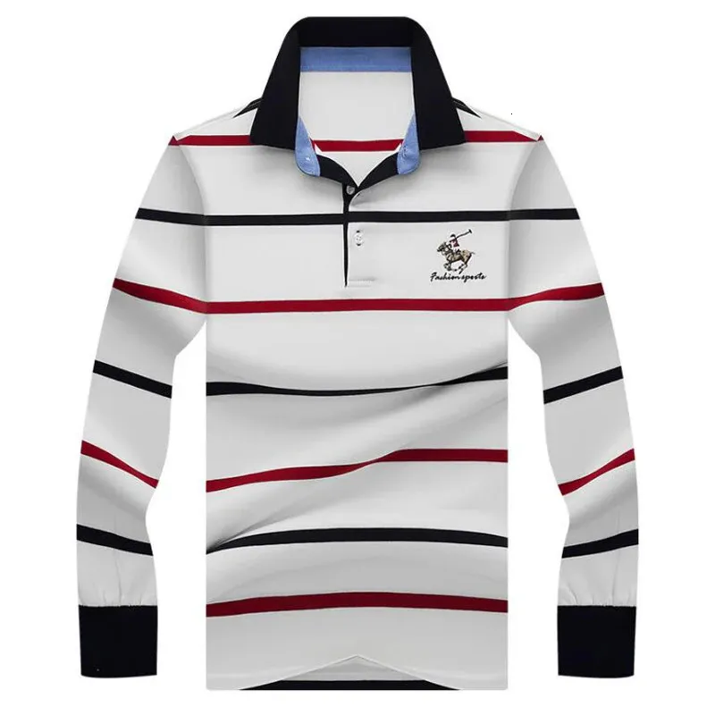 Polo d'hiver d'automne Brand de haute qualité Coton Mens Polo Polo à manches longues Contracte à rayures Polo Men Vêtements Y240311