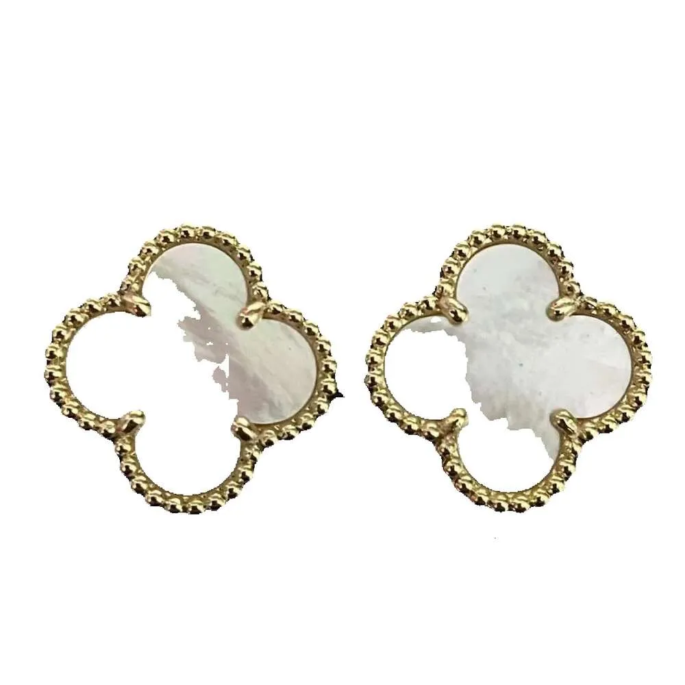 Charm Stud Earrings Two Flowers 4/four Leaf Clover Back Mother-of-pearl Sier Gold Plated Titanium Agate for Women Girls Valentine's Wedding Jewelry