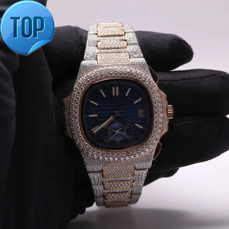 Iced Out Diamond Watch Мужские часы из нержавеющей стали в стиле хип-хоп Bustdown VVS Moissanite Watch