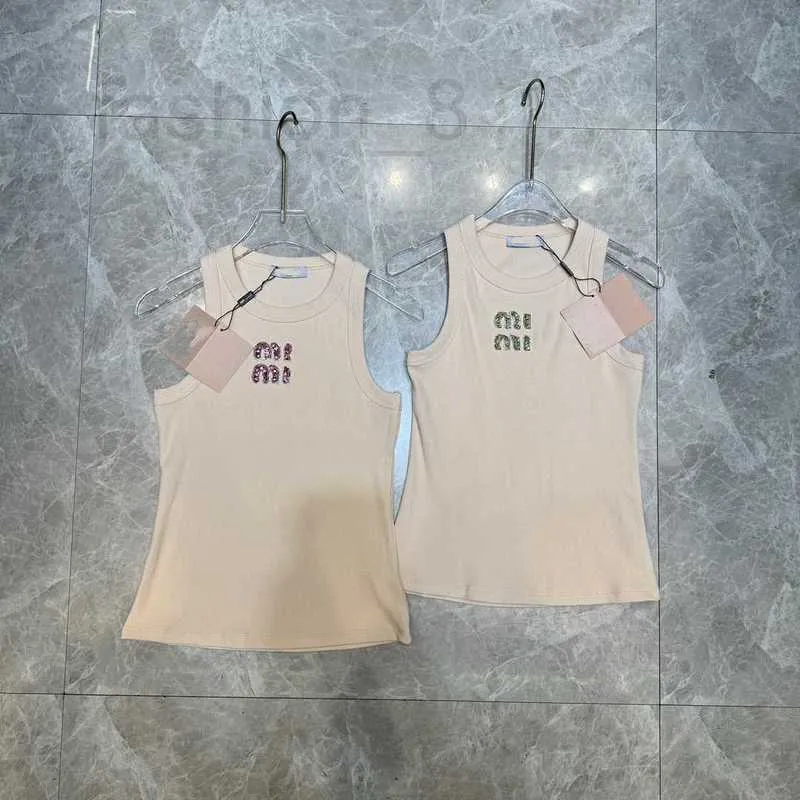 Women's Tanks & Camis Designer Covering Breast Letter Handmade Beaded Sleeveless Tank Top with Hanging Straps for Women in Summer 2024 Versatile Slim Fit
