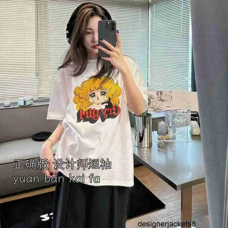 Designer Pared Edition ~ 2024 Summer Product Short Sleeved T-shirt nisch Designer Crying Beautiful Girl Top Loose Print Cartoon O67D