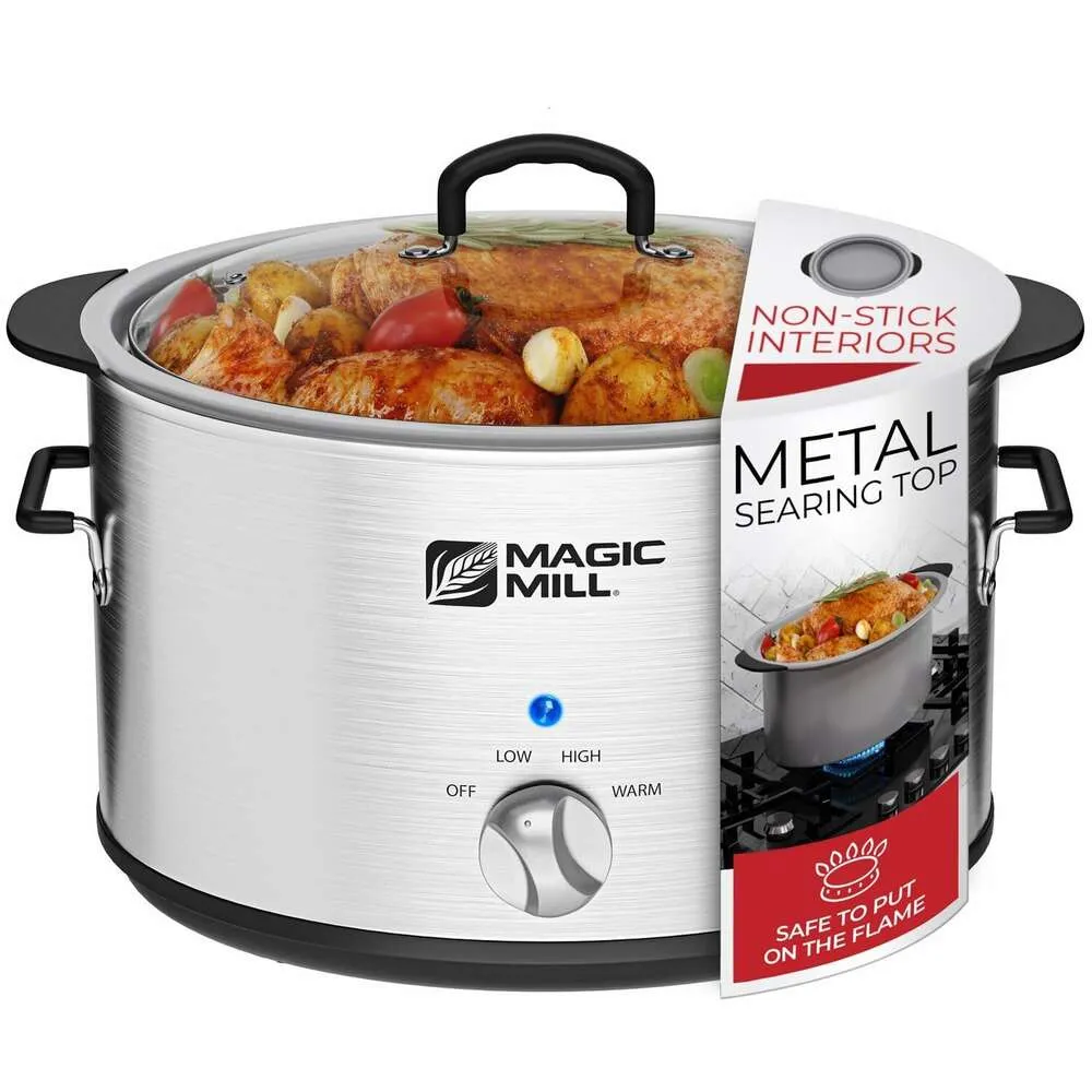 MAGIC MILL 10 QUARTS | Extra stor non stick metall varm potten med transparent härdat glas lock multi funktionell lätt långsam grytpanna, säker att lägga in i