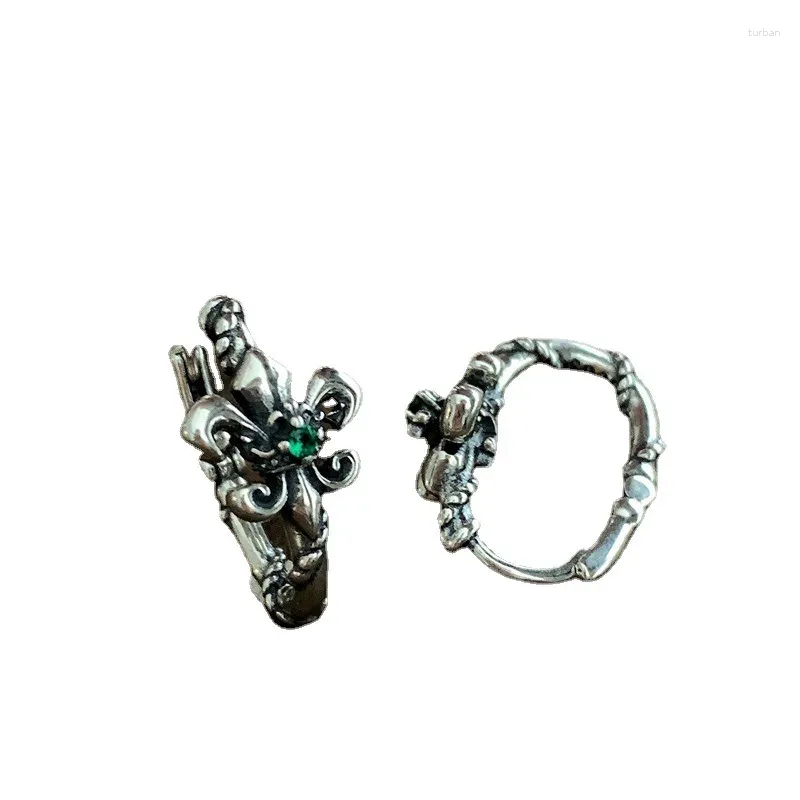 Stud Earrings Retro Hoop For Women Men High Quality S925 Sterling Silver Emerald Zircon Original Personalized Jewelry