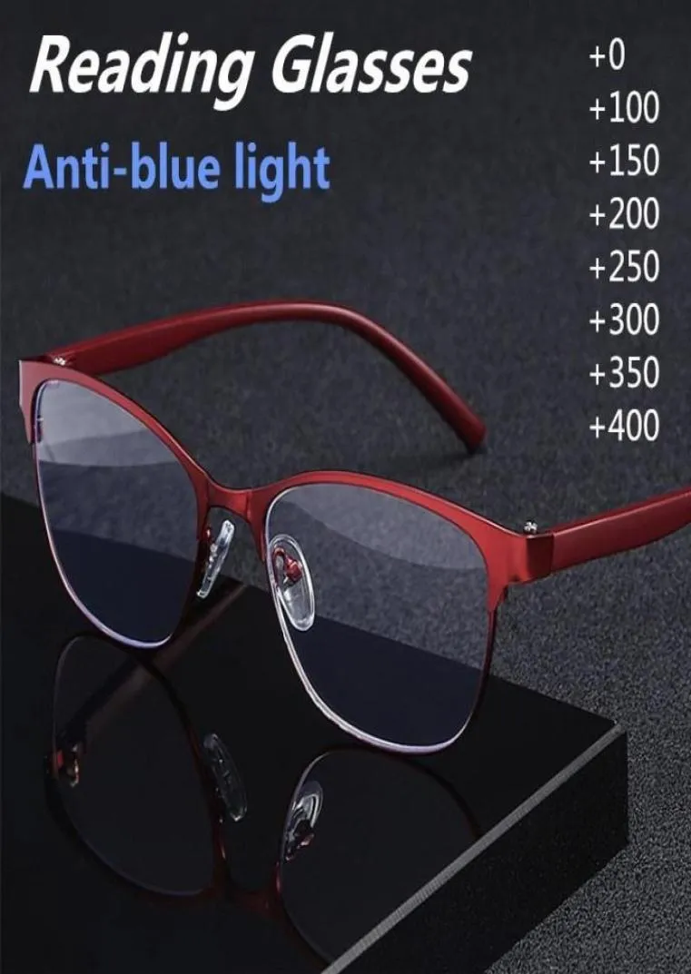 Solglasögon Fashionabla stålläder Antiblue Full Frame Reading Glasses Business Computer för äldre män och kvinnor6435367