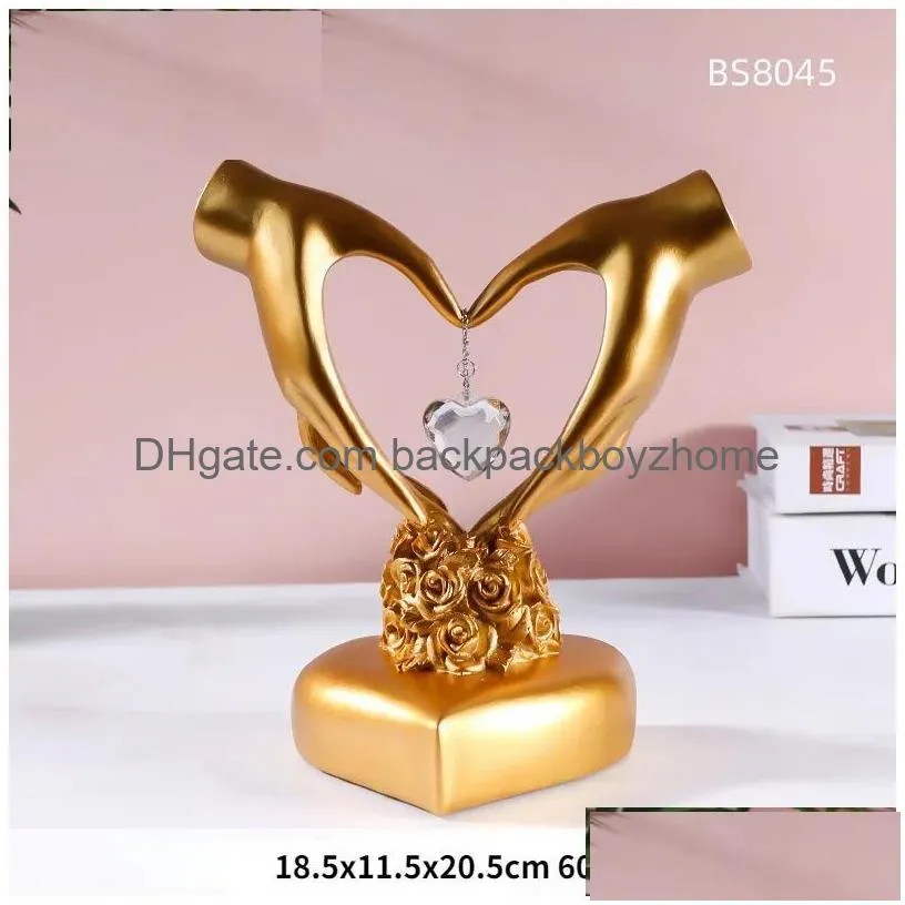 Dekorative Objekte Figuren Nordischer Stil Herzgeste Skulptur Harz Abstrakte Hand Liebe Statue Hochzeit Zuhause Wohnzimmer Desktop Orn Dhdqb