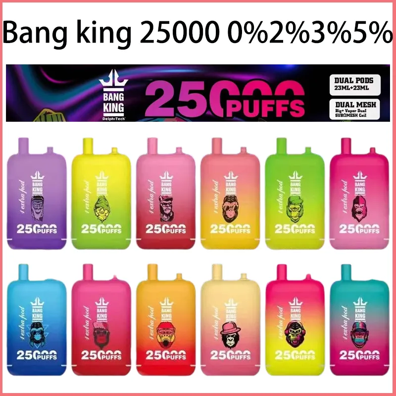 Big Puff of Vape Bang King 25000 Puff Disposable Vape Rechargeable E Cigarettes 25k Puff Mesh Coil 12 Couleurs 23 ml * 2 E-Liquide Puff 25K VACPER 0% 2% 3% 5%