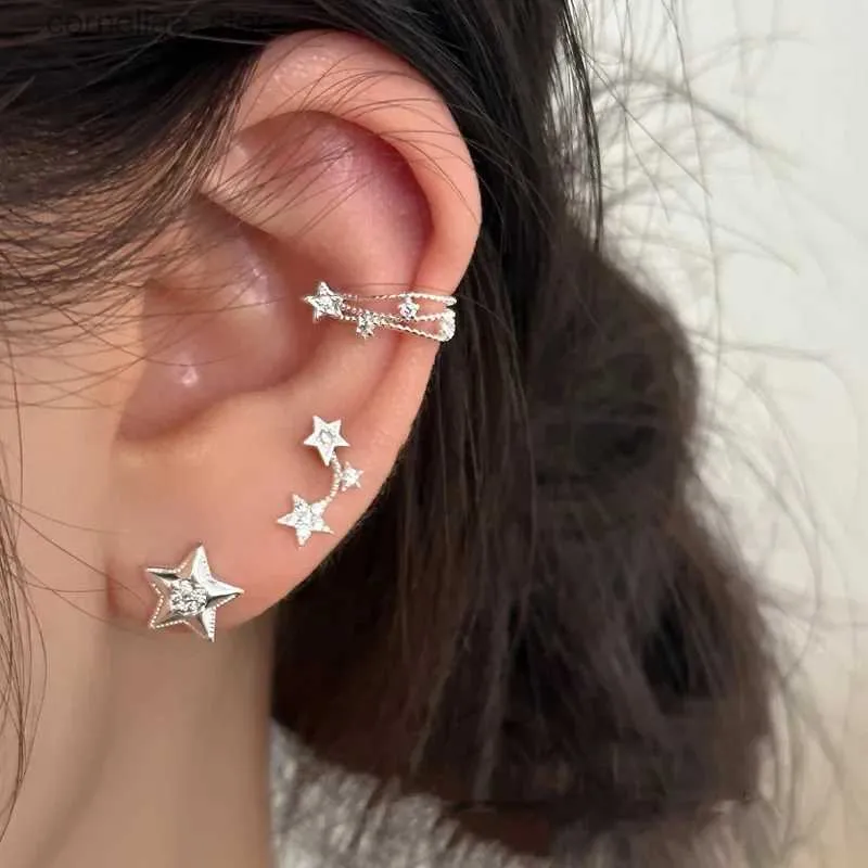 Kulak manşet manşet basit küçük yıldız kulak klipsleri kadınlar için küpe küpeler tatlı serin pentagram kulak klipler kızlar için küpe y240326