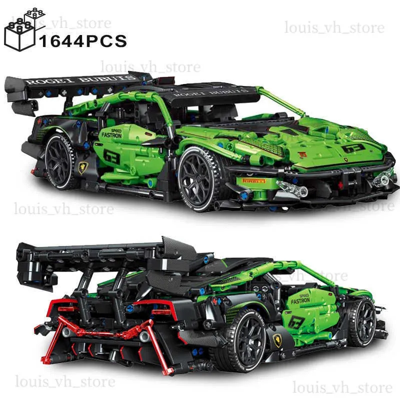 Blöcke 1644pcs Technische grüne Supergeschwindigkeit Lamborghinis Sport Car Model Building Blocks berühmte Fahrzeuge Montage Ziegelspielzeug für Erwachsene T240325