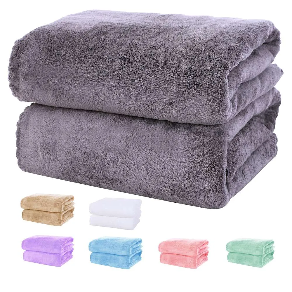 Ensemble Premium 2 pièces, serviettes moelleuses en Polyester corail Veet très absorbantes, drap de serviette de couleur unie, utilisation polyvalente comme bain, salle de bain, douche, sport,