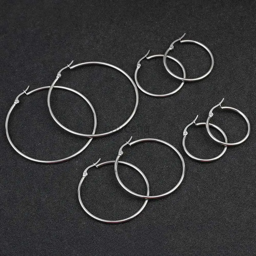Hoop Huggie Rinhoo large circular hoop earrings suitable for women 10mm to 70mm stainless steel fashion Hyperbole large ring earrings simple jewelry 240326
