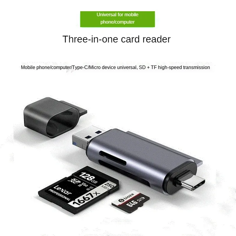 قارئ بطاقة Type-C ثلاثة في واحد USB3.0 قارئ البطاقات OTG كمبيوتر الهاتف المحمول ذكي TF/SD Micro Card Card Reader