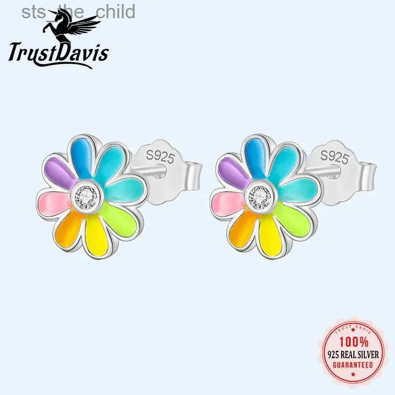 Charm TrustDavis Real 925 Sterling Silver Fashion Sweet Glass Flower Charm Stud Earrings Womens Wedding Party Exquisite Jewelry DK004C24326