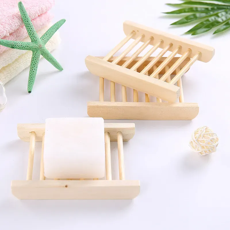 Natural Bamboo Trays Wholesale Wooden Soap Dish Soaps Tray Holder Rack Plate Box Container for Bath Shower Bathroom