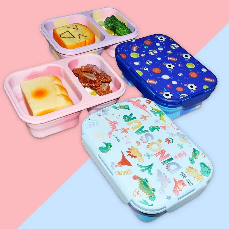 Rectangular Silicone Folding Lunch Box Refrigerator Preservation Student Outdoor Picnic Bento 240312