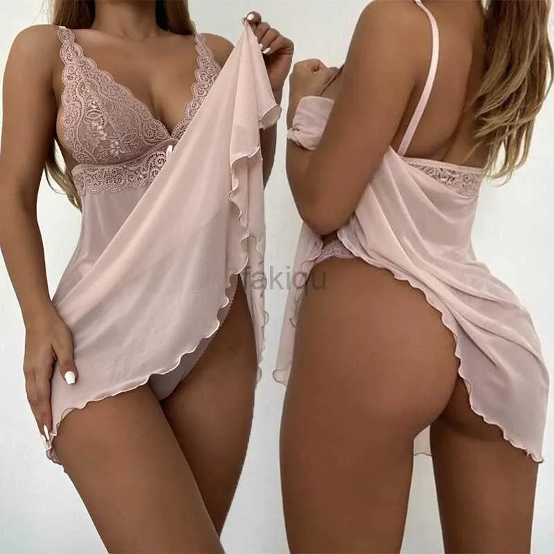 Sexig kjol Sexig uppsättning 4xl Stor kvinnor Sexig nattklänning med thongrosa camisolklänning Sexig Deep v Bra Erotic Baby Doll Set Womens Pyjama Set 24326