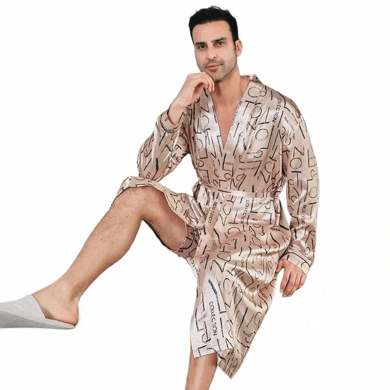 pyjama hommes printemps et automne soie style mince pyjama surdimensionné pyjamas à manches LG peignoirs en soie glacée vêtements de maison été 11UR #