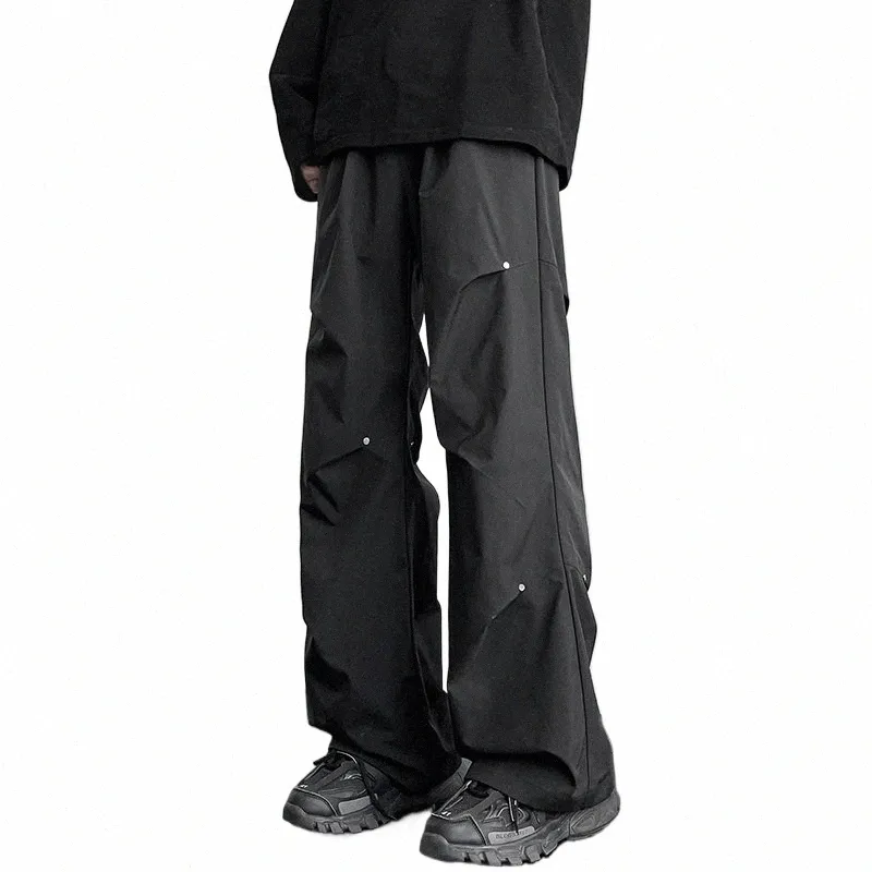 Mens Black Harajuku Sweatpants Men Streetwear Solid Color Cargo Pants Elastic Midje Wide Leg Men's Joggers Overalls Baggy Pants V7NL#