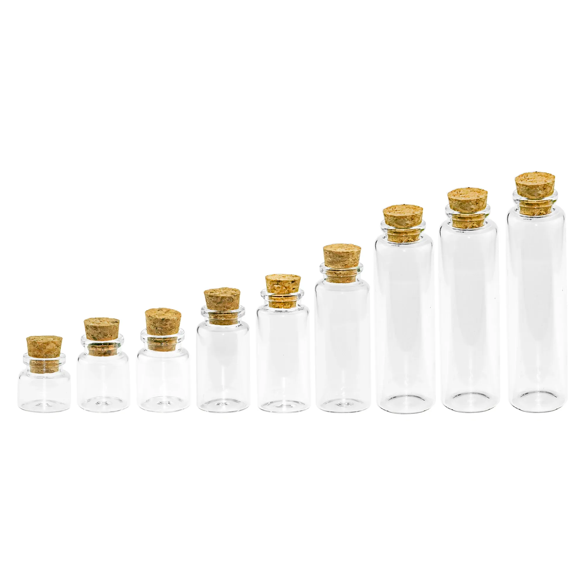 Jars 10ml/15ml/20ml/25ml/30ml/40ml/50ml/60ml Corks Glass Bottles Stopper Crafts Jars Transparent Empty DIY Small Vial Bottles 12Pcs