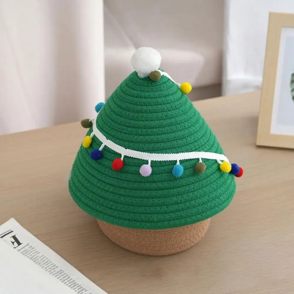 Cestas de corda de algodão cesta de armazenamento com tampa caixa de armazenamento de desktop árvore de natal decoração de casa presente de natal diy chave caixa de armazenamento de doces