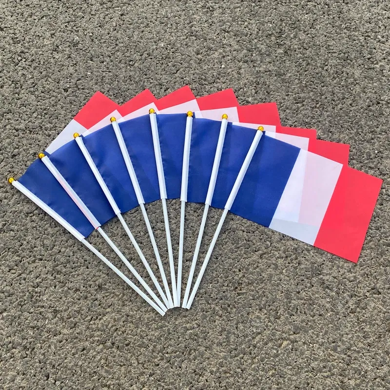 Accessoires aerlxemrbrae drapeau à main personnalisé 100 pcs/lot drapeau à main français avec 14 cm * 21 cm agitant le drapeau drapeau à main de france