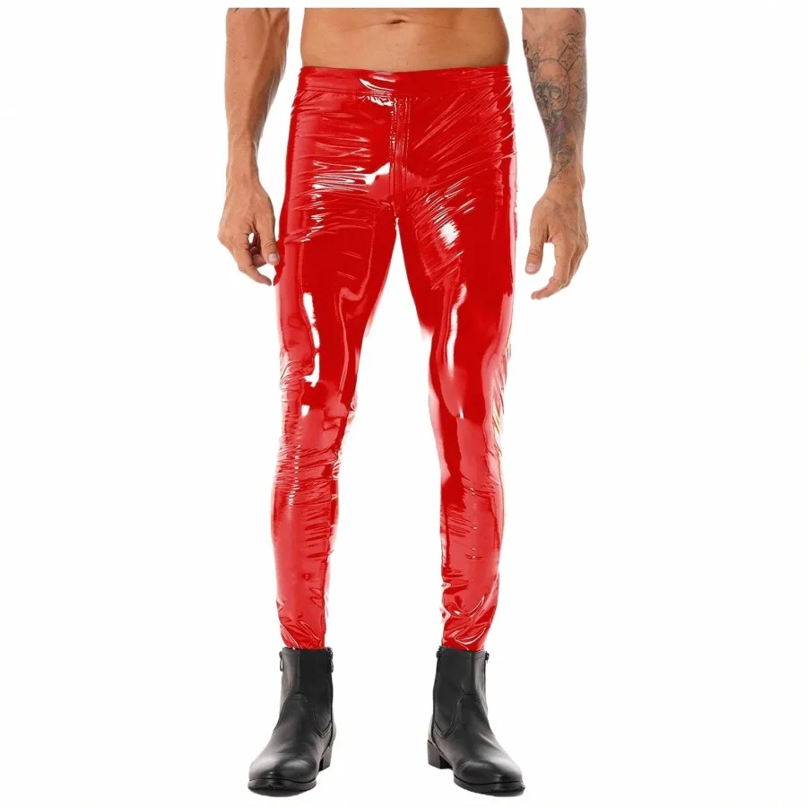 Herren Pole Dance Hosen Reißverschluss Schritt Hosen Club Party Bühne Leistung Wet Look Patent Leder Dünne Hosen Clubwear Leggings 53ii #