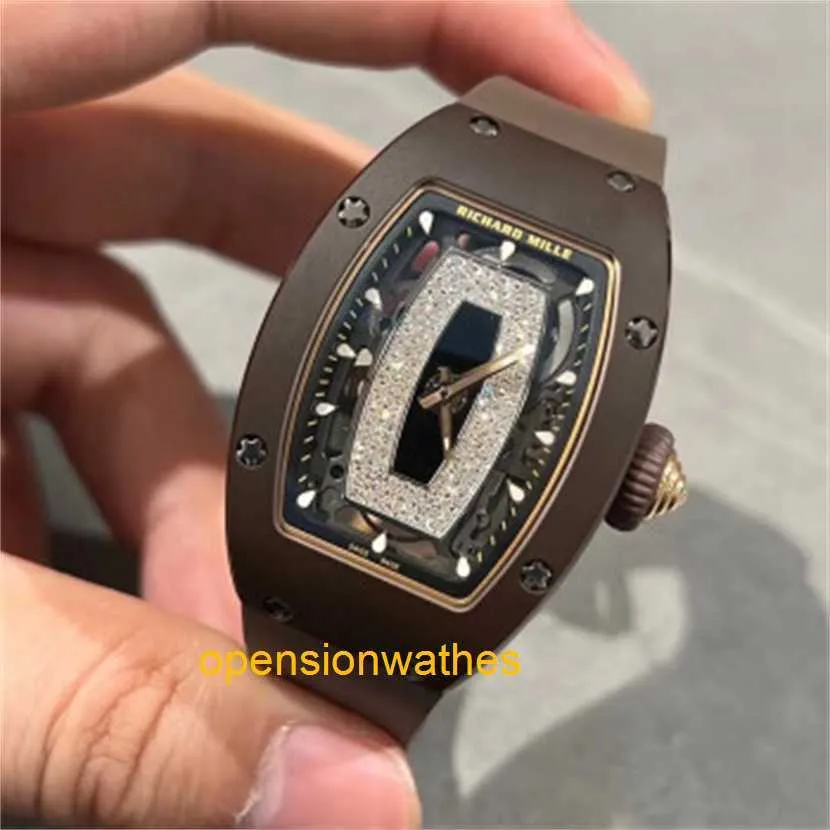 Swiss Richardmills Automatic Watches Luxury Mechanical Sports Wristwatch Womens Series Rm0701 Coffee Ceramic Goddess Black Lip Side Gold Womens Wristwatch R HBDK