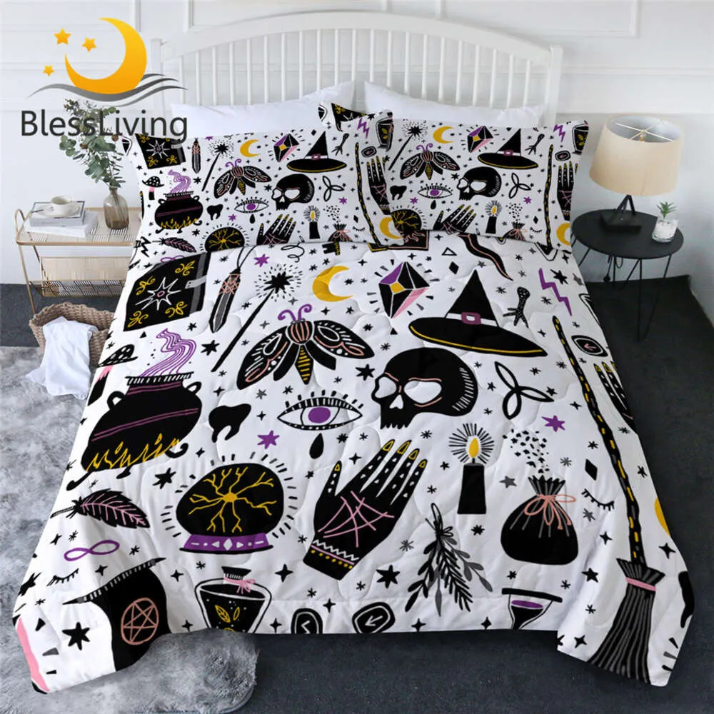 Bellers Living Witchcraft Set, Black Alchemy Comfortable, Layered Blanket, Skull Throwing, Bedding, Duvet Graffiti, 3-piece Set