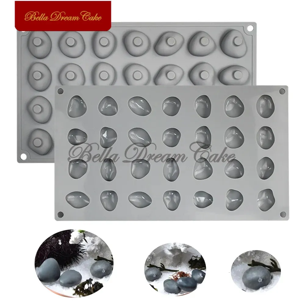 28 Cavity Small Cobblestone Design Chocolate Silicone Mold 3D Pebble Mousse Mould DIY Clay Model Cake Decorating Tools Bakeware 240318