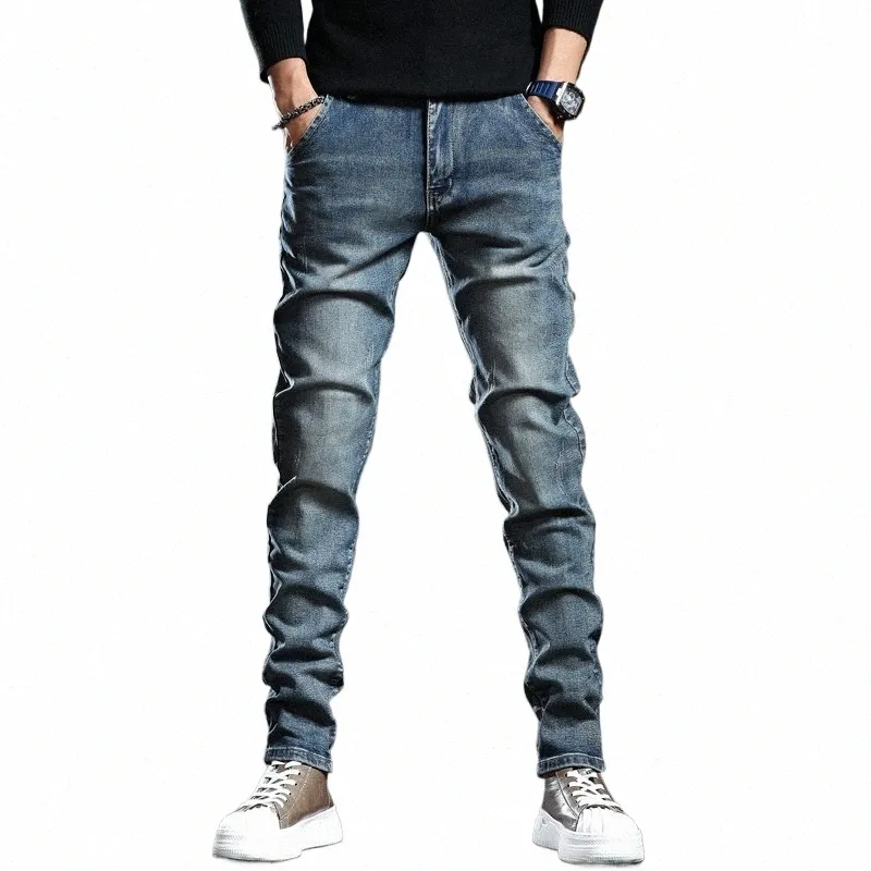 Hoge Kwaliteit Blauwe Skinny Jeans Mannen Lente Zomer Slim Fit Denim Jeans Mannen Cott Stretch Denim Broek Cowboy TP3608 P4ZB #