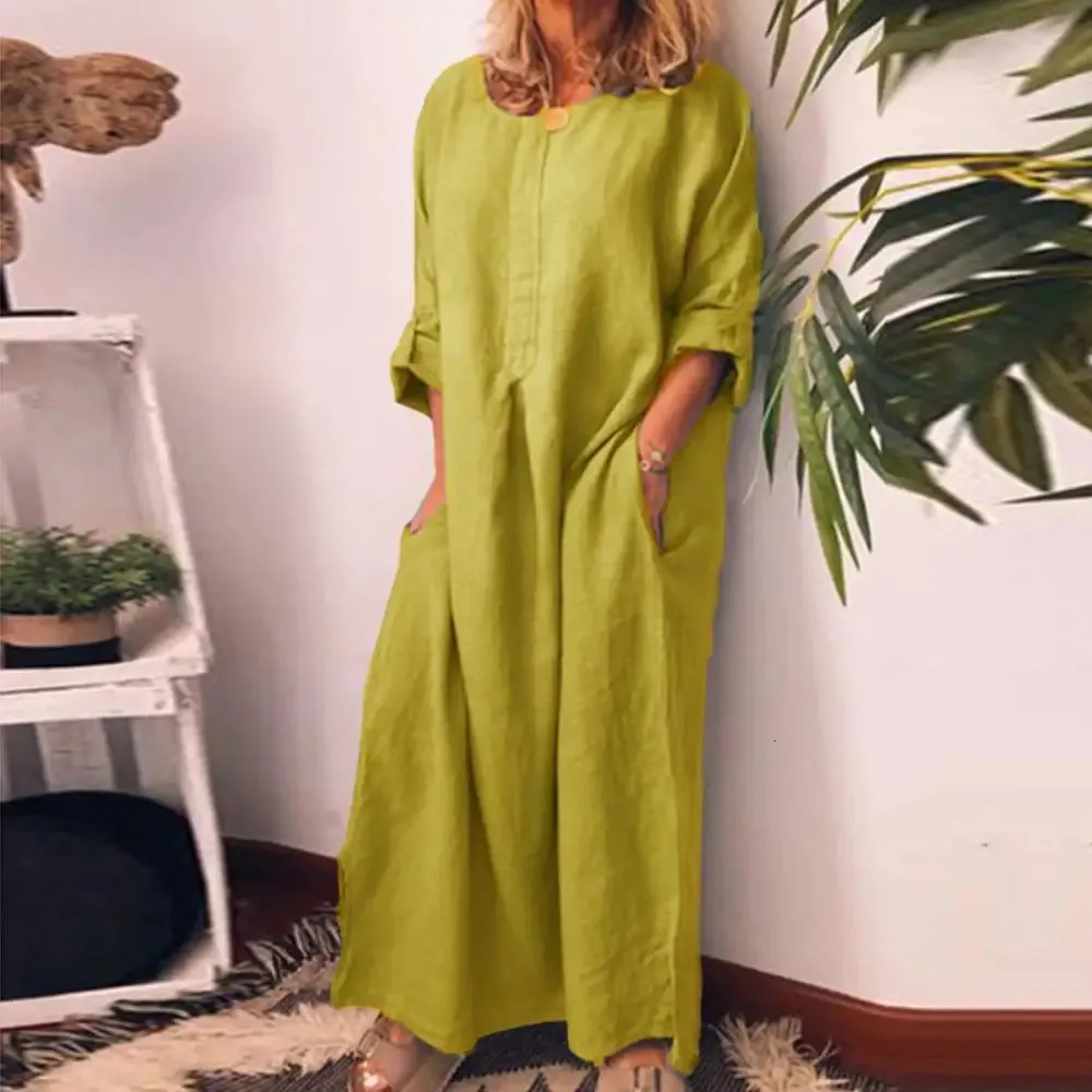 Stylish Summer Dress for Women - Oversized Cotton Linen Long kurta shirt in Solid Colors, Available in Plus Sizes (240312)
