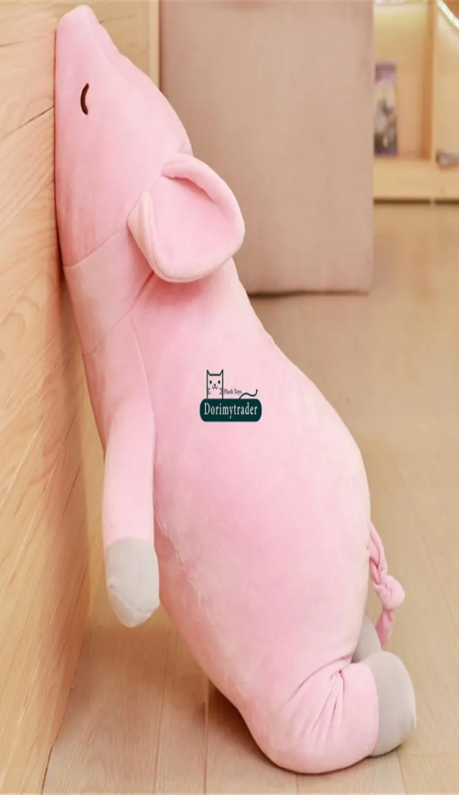 Dorimytrader kuschelig weiches rosa Schwein Plüschtier Spielzeug gefüllte Cartoon liegende Schweine Puppe Kissen Geschenk für Kinder Dekoration 75 cm DY61878727399