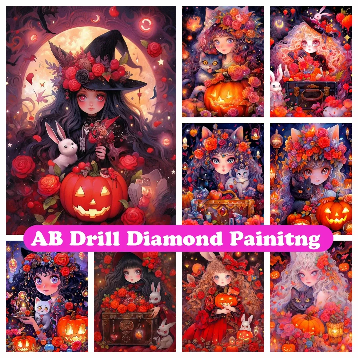 Стич Хэллоуин мультфильм -ведьма 5d Diy Ab Drill Diamond Painting Вышивка искусство кросс -шитч мозаики Hobby Hopby Decor