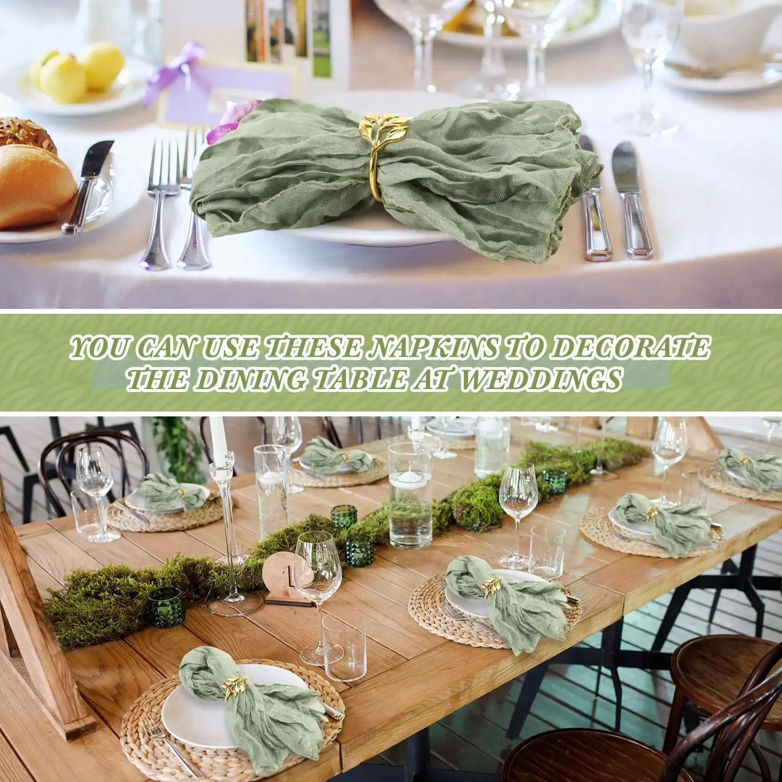 Serviette Papier Vert Sauge Et Doré | Nappes Serviettes