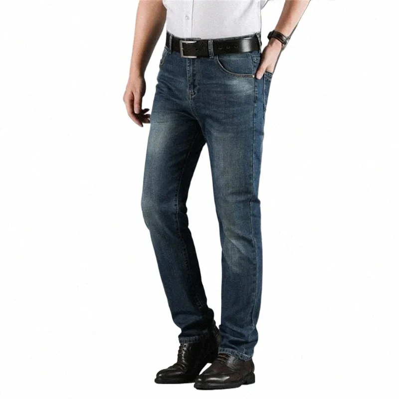 2021 Hommes Printemps et Automne Nouveau Droit Rétro Jeans Busin Lâche Stretch Slim Pantalons Décontractés D'âge Moyen Z0OT #