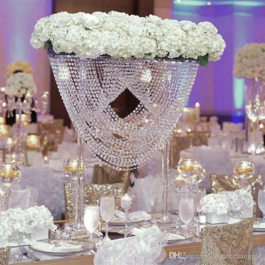 80 cm (31 ") błyszczący owalny kształt krystaliczny akryl z koralikami ślubnymi Centrum stojak na stół dekoracje stolika na imprezę ślubną dekorację 295h