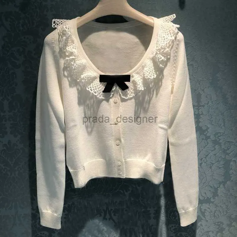 Maglioni da donna firmati Miui Dong's New Doll Neck Cardigan a maniche lunghe Fiocco Girocollo Maglieria Moda Maglione versatile Top da donna