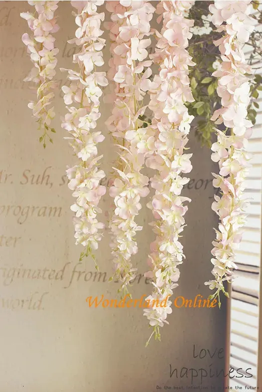 100 pièces fleur de glycine d'hortensia artificielle pour bricolage simulation arc de mariage carré en rotin panier suspendu peut être une extension 240320